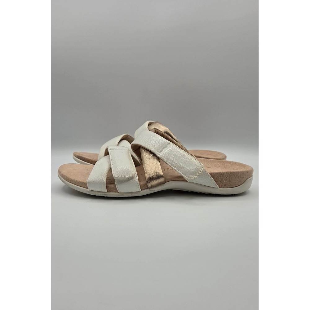 Vionic Hadlie Women's Sandals 8 White Gold Patent Leather Orthotic Slide Comfort - Picture 5 of 13